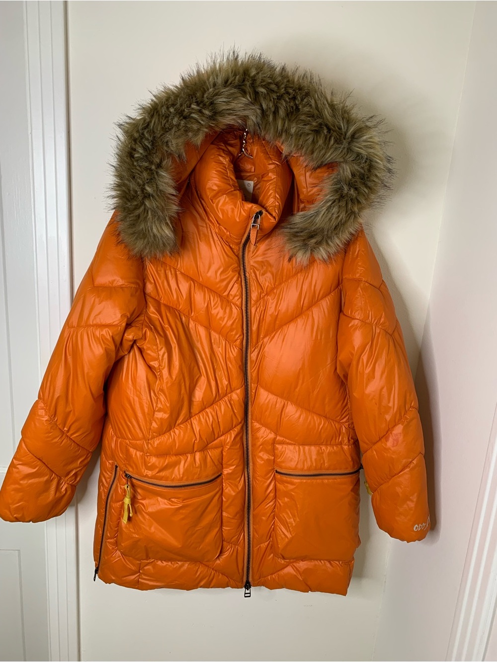 Odd Molly jacket parka sz medium Orange Hooded Puffer Coat with Faux Fur Trim
